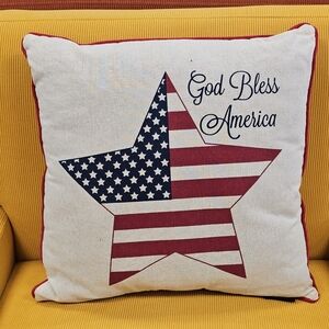 New Independence Day USA Flag Red Navy Blue God Bless America Throw Pillow
